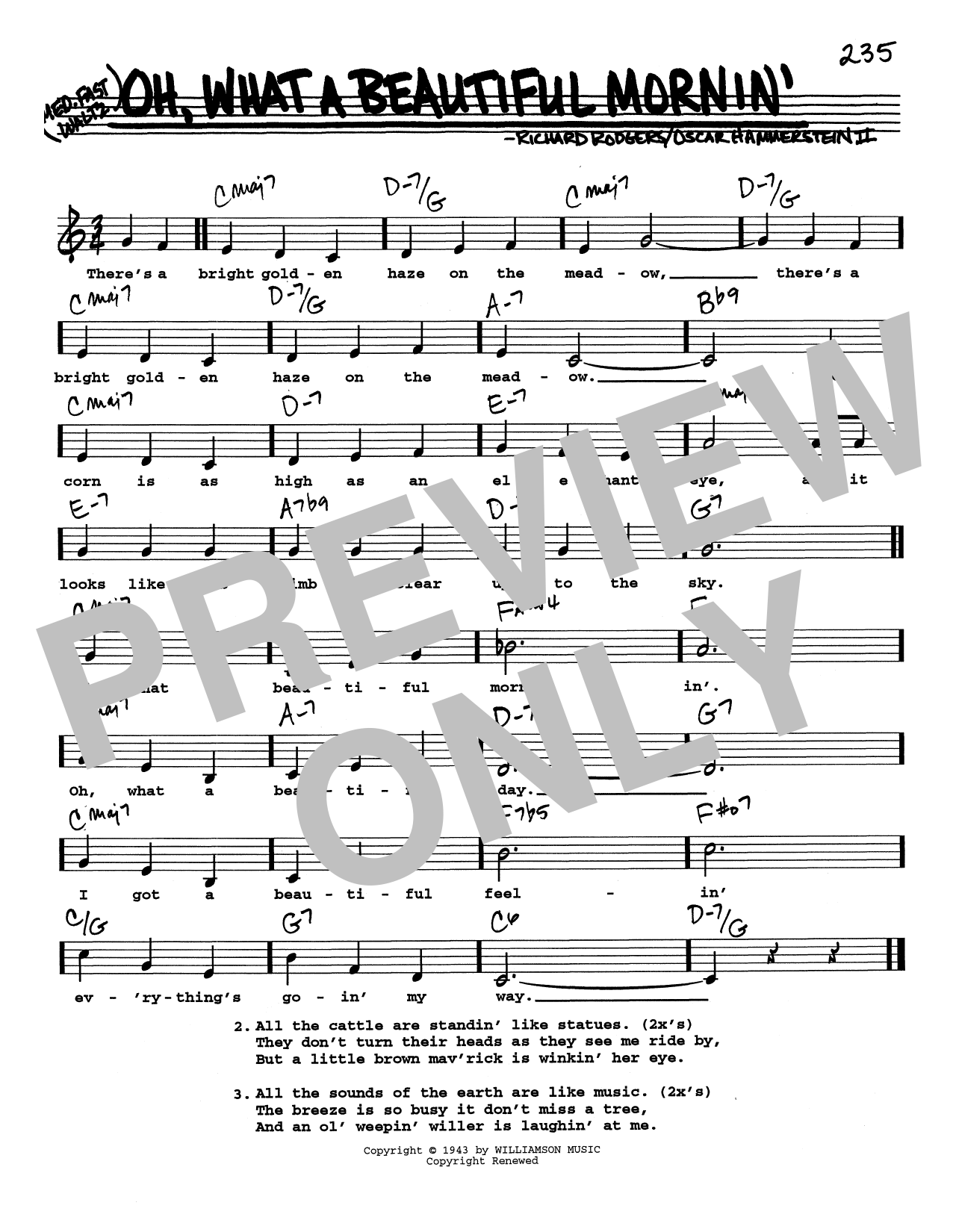 Rodgers & Hammerstein Oh, What A Beautiful Mornin' (Low Voice) Sheet Music Notes & Chords for Real Book – Melody, Lyrics & Chords - Download or Print PDF