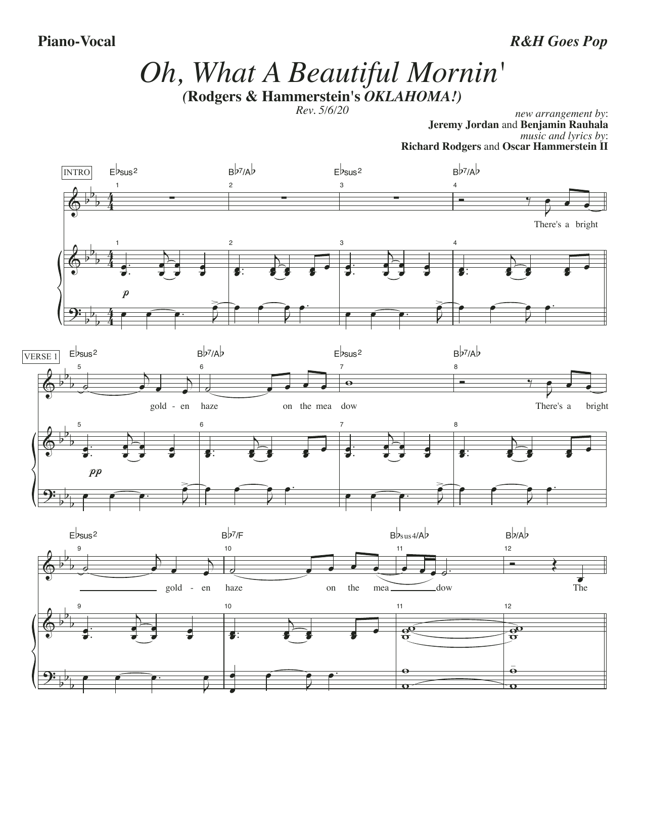 Rodgers & Hammerstein Oh, What A Beautiful Mornin' [R&H Goes Pop! version] (from Oklahoma!) Sheet Music Notes & Chords for Piano & Vocal - Download or Print PDF