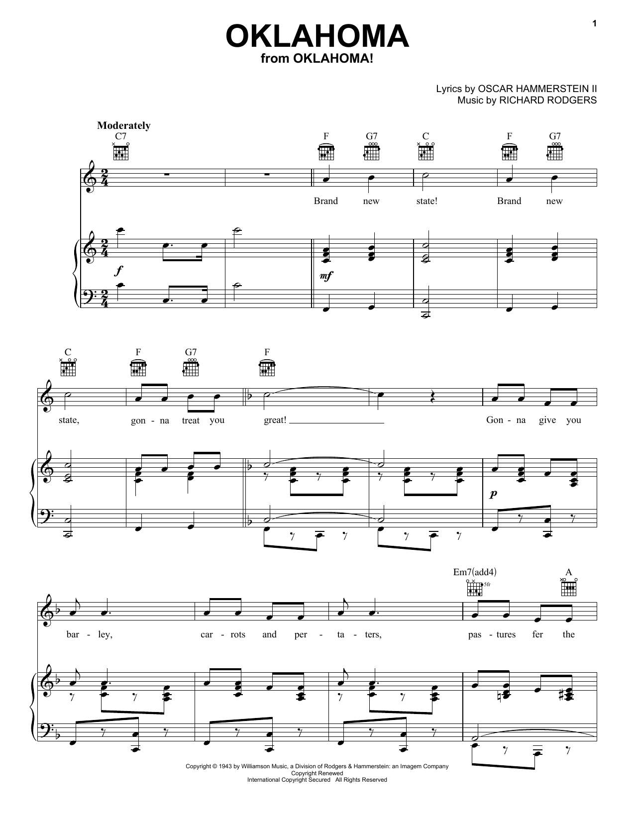 Rodgers & Hammerstein Oklahoma sheet music notes and chords. Download Printable PDF.