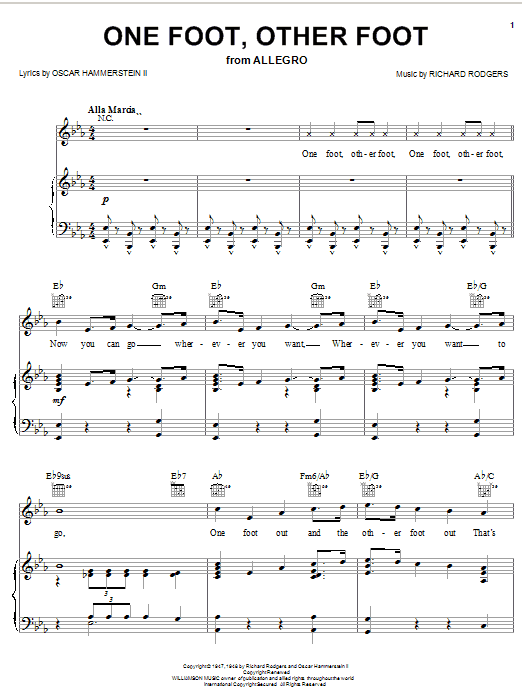 Hammerstein, Rodgers & One Foot, Other Foot Sheet Music Notes & Chords for Piano, Vocal & Guitar (Right-Hand Melody) - Download or Print PDF
