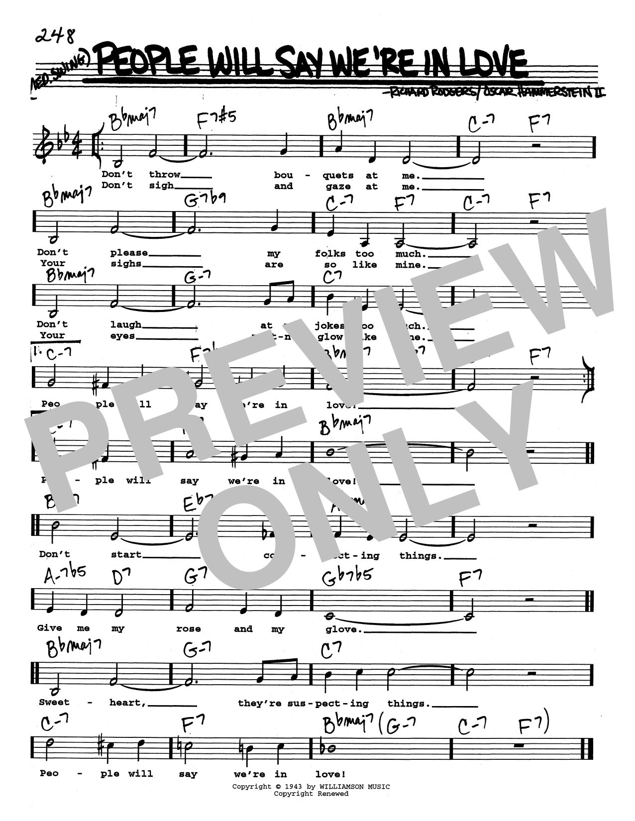 Rodgers & Hammerstein People Will Say We're In Love (Low Voice) Sheet Music Notes & Chords for Real Book – Melody, Lyrics & Chords - Download or Print PDF