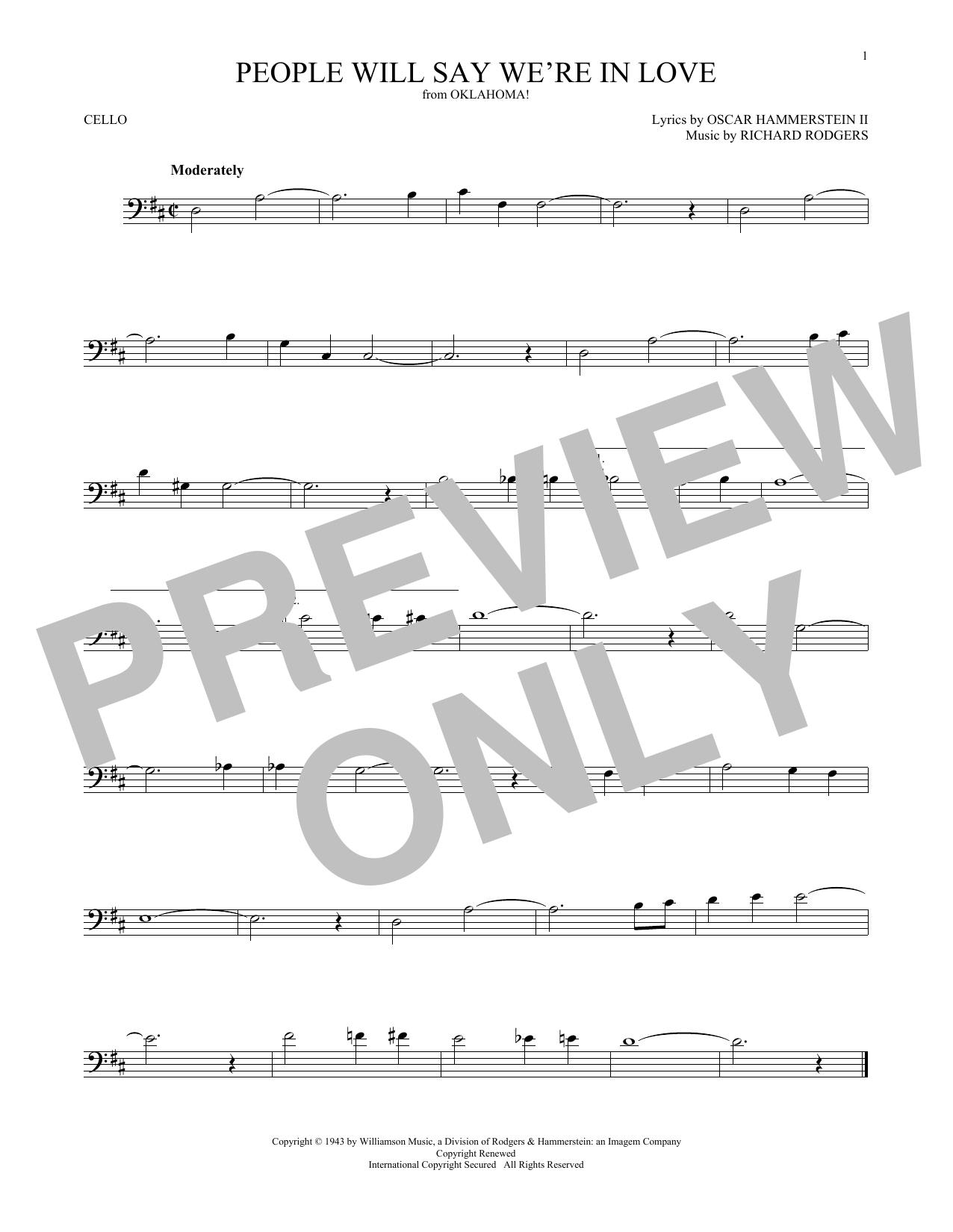 Rodgers & Hammerstein People Will Say We're In Love Sheet Music Notes & Chords for Cello - Download or Print PDF