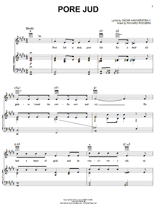 Rodgers & Hammerstein Pore Jud Is Daid (from Oklahoma!) Sheet Music Notes & Chords for Piano, Vocal & Guitar (Right-Hand Melody) - Download or Print PDF