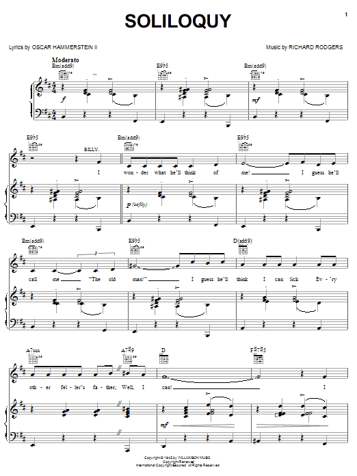 Rodgers & Hammerstein Soliloquy Sheet Music Notes & Chords for Piano, Vocal & Guitar (Right-Hand Melody) - Download or Print PDF