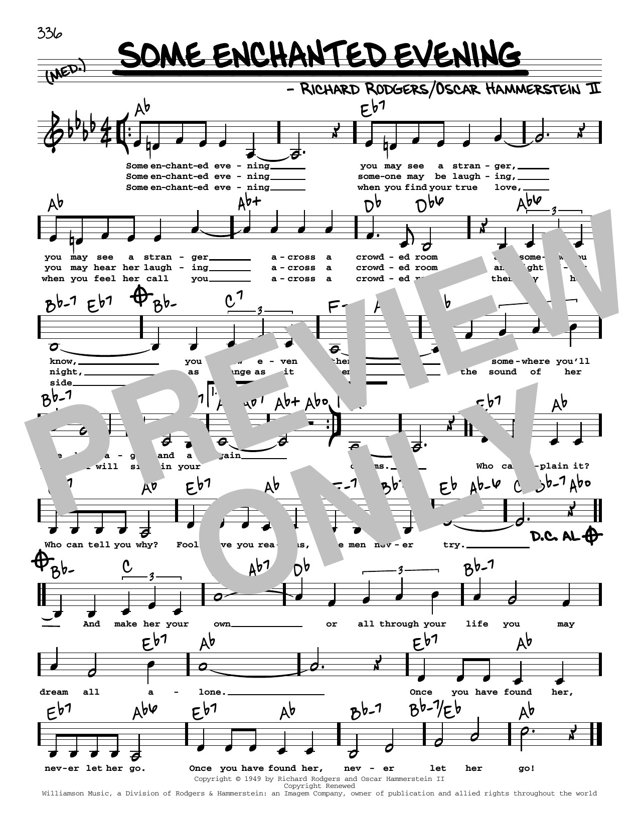 Rodgers & Hammerstein Some Enchanted Evening (from South Pacific) (Low Voice) Sheet Music Notes & Chords for Real Book – Melody, Lyrics & Chords - Download or Print PDF