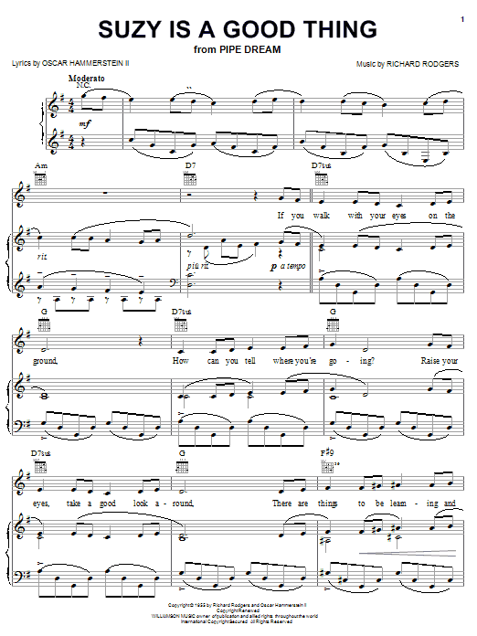 Rodgers & Hammerstein Suzy Is A Good Thing Sheet Music Notes & Chords for Piano, Vocal & Guitar (Right-Hand Melody) - Download or Print PDF