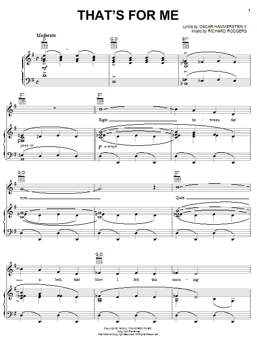 Rodgers & Hammerstein That's For Me Sheet Music Notes & Chords for Piano, Vocal & Guitar (Right-Hand Melody) - Download or Print PDF