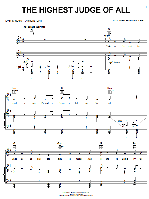 Rodgers & Hammerstein The Highest Judge Of All Sheet Music Notes & Chords for Piano, Vocal & Guitar (Right-Hand Melody) - Download or Print PDF