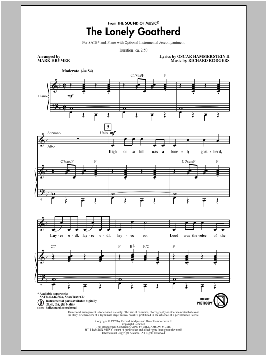 Rodgers & Hammerstein The Lonely Goatherd (from The Sound of Music) (arr. Mark Brymer) Sheet Music Notes & Chords for SATB - Download or Print PDF