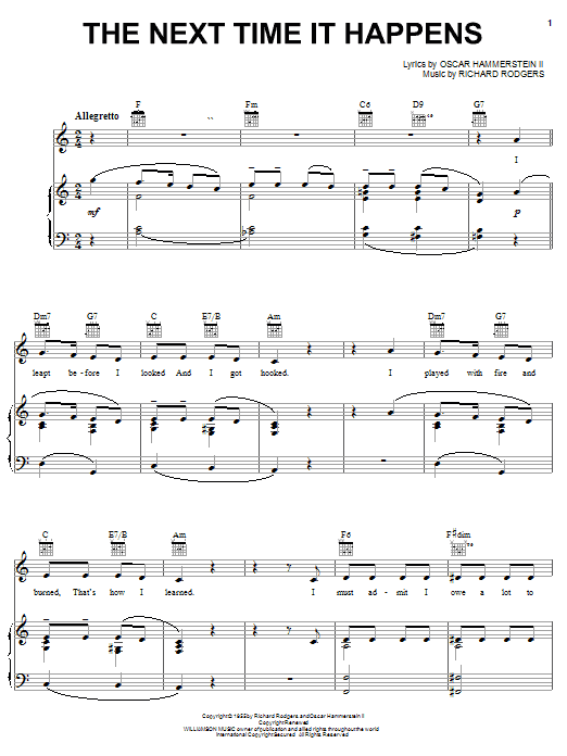 Rodgers & Hammerstein The Next Time It Happens Sheet Music Notes & Chords for Piano, Vocal & Guitar (Right-Hand Melody) - Download or Print PDF