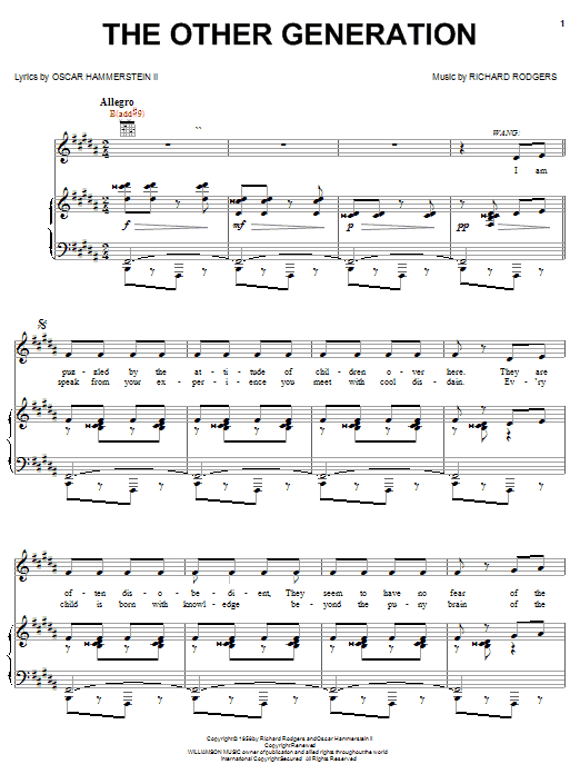 Rodgers & Hammerstein The Other Generation Sheet Music Notes & Chords for Piano, Vocal & Guitar (Right-Hand Melody) - Download or Print PDF