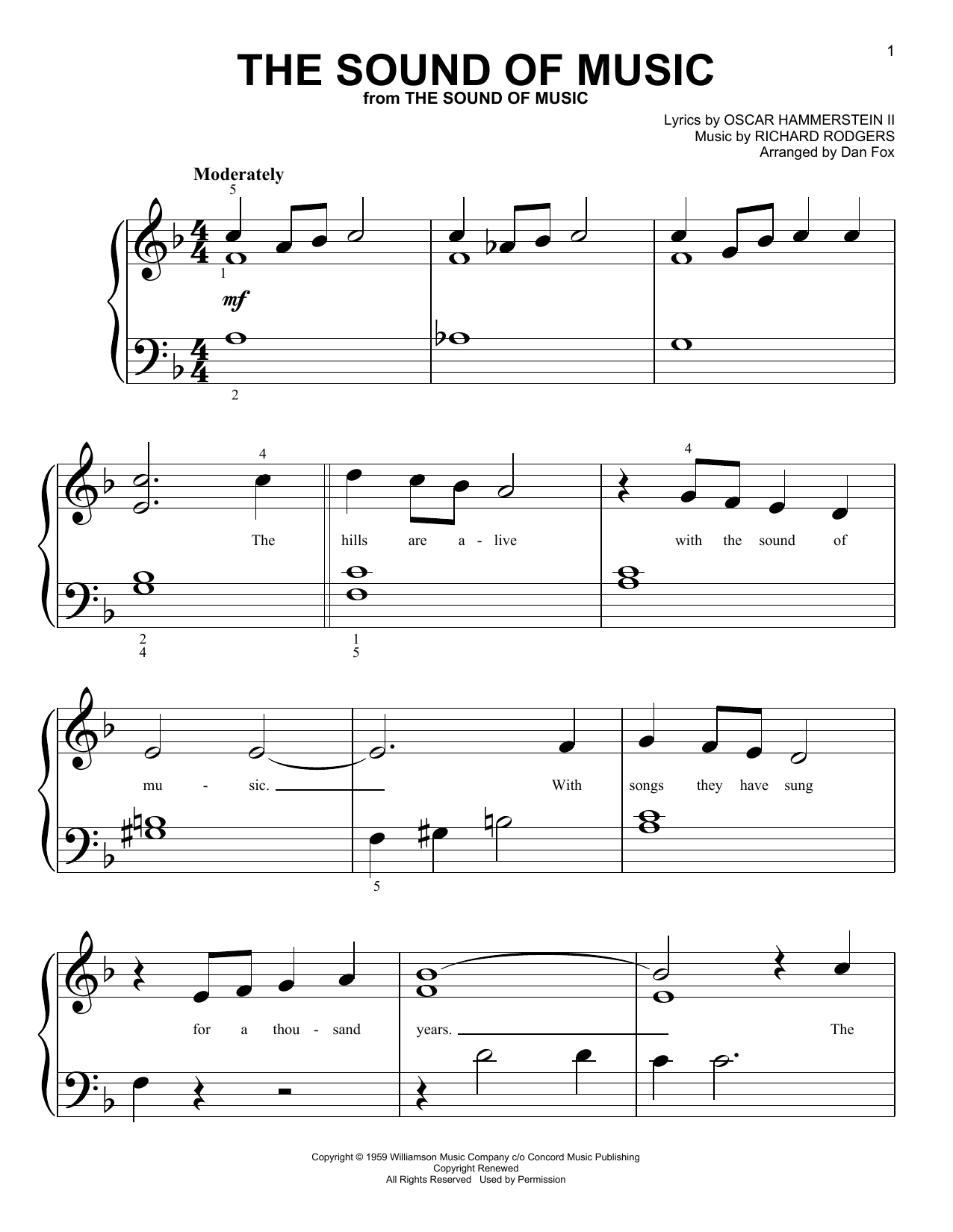 Rodgers & Hammerstein The Sound Of Music (arr. Dan Fox) Sheet Music Notes & Chords for Big Note Piano - Download or Print PDF