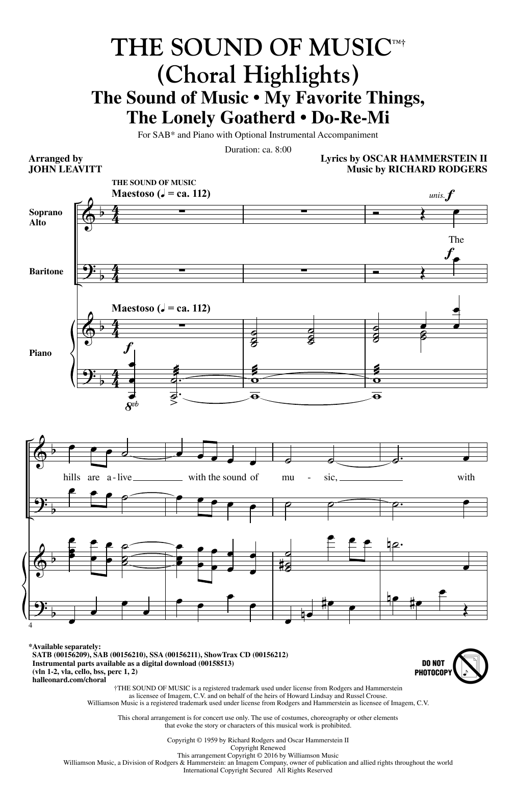 Rodgers & Hammerstein The Sound Of Music (Choral Highlights) (arr. John Leavitt) Sheet Music Notes & Chords for SATB - Download or Print PDF