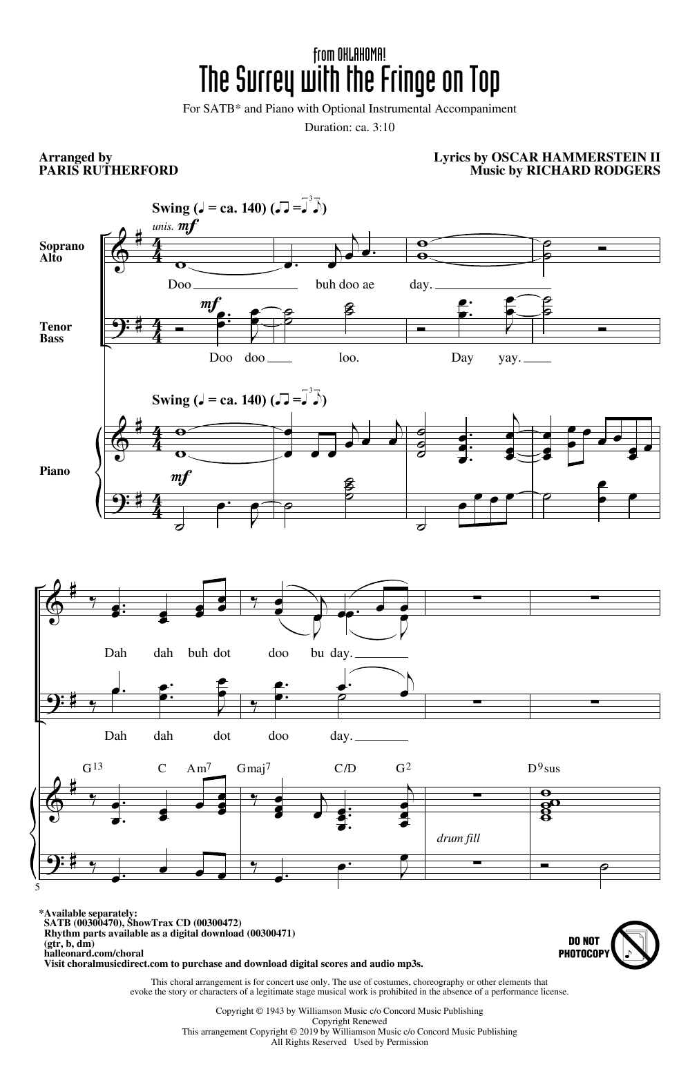 Rodgers & Hammerstein The Surrey With The Fringe On Top (from Oklahoma!) (arr. Paris Rutherford) Sheet Music Notes & Chords for SATB Choir - Download or Print PDF