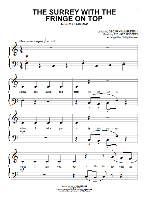 Rodgers & Hammerstein The Surrey With The Fringe On Top (from Oklahoma!) Sheet Music Notes & Chords for Piano (Big Notes) - Download or Print PDF