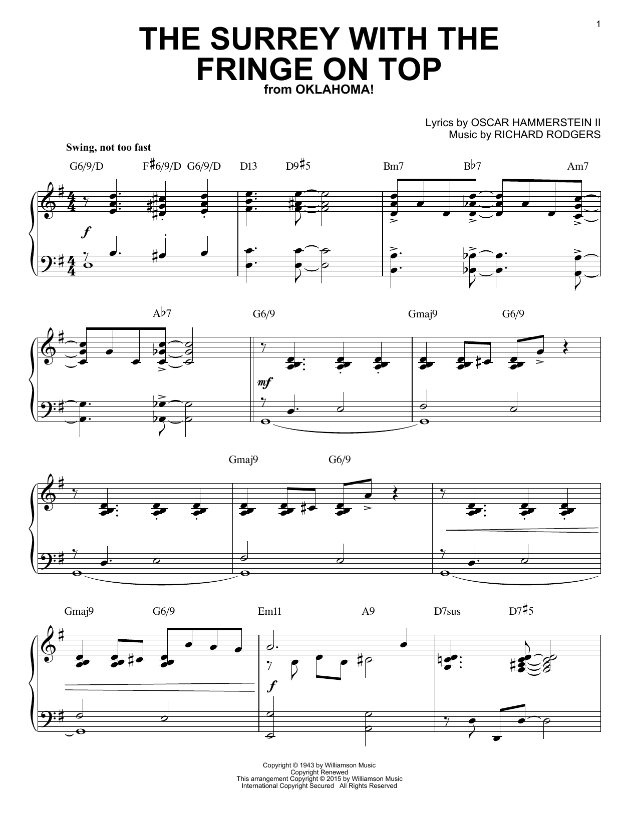 Rodgers & Hammerstein The Surrey With The Fringe On Top [Jazz version] (from Oklahoma!) (arr. Brent Edstrom) Sheet Music Notes & Chords for Piano - Download or Print PDF
