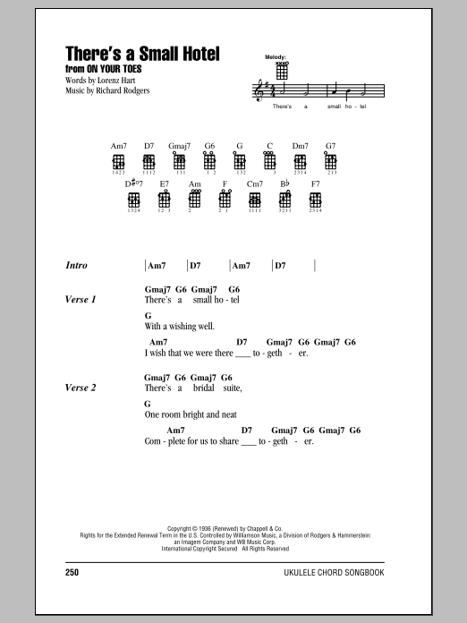 Rodgers & Hammerstein There's A Small Hotel Sheet Music Notes & Chords for Ukulele with strumming patterns - Download or Print PDF