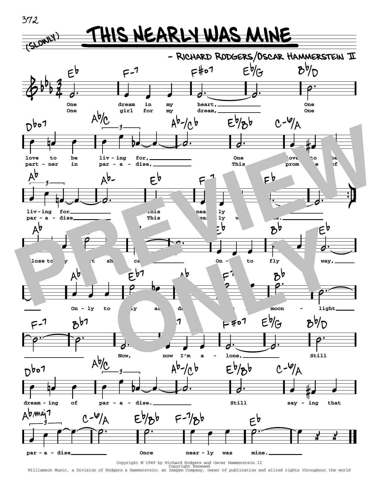 Rodgers & Hammerstein This Nearly Was Mine (High Voice) Sheet Music Notes & Chords for Real Book – Melody, Lyrics & Chords - Download or Print PDF
