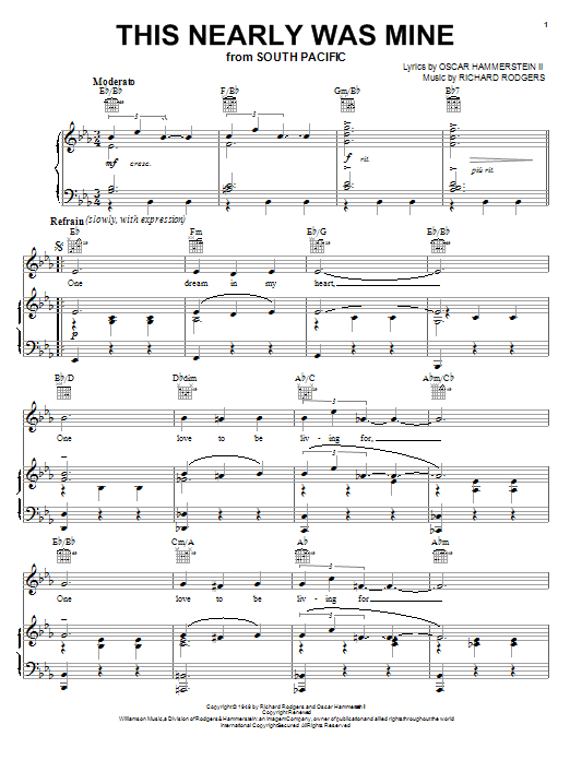Rodgers & Hammerstein This Nearly Was Mine sheet music notes and chords. Download Printable PDF.