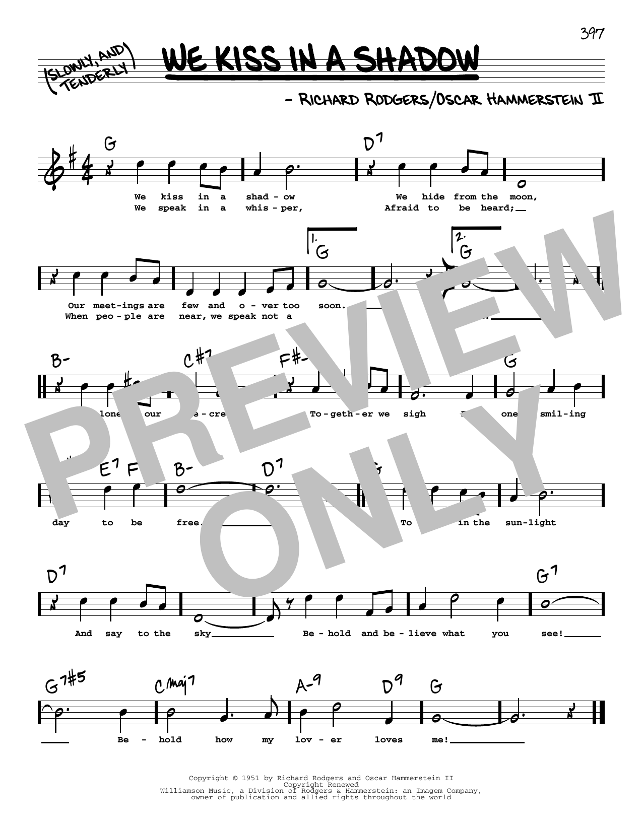 Rodgers & Hammerstein We Kiss In A Shadow (High Voice) Sheet Music Notes & Chords for Real Book – Melody, Lyrics & Chords - Download or Print PDF