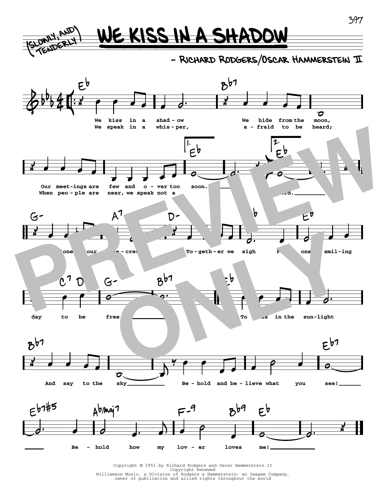 Rodgers & Hammerstein We Kiss In A Shadow (Low Voice) Sheet Music Notes & Chords for Real Book – Melody, Lyrics & Chords - Download or Print PDF Rodgers & Hammerstein We Kiss In A Shadow (Low Voice) Sheet Music Notes & Chords for Real Book – Melody, Lyrics & Chords - Download or Print PDF