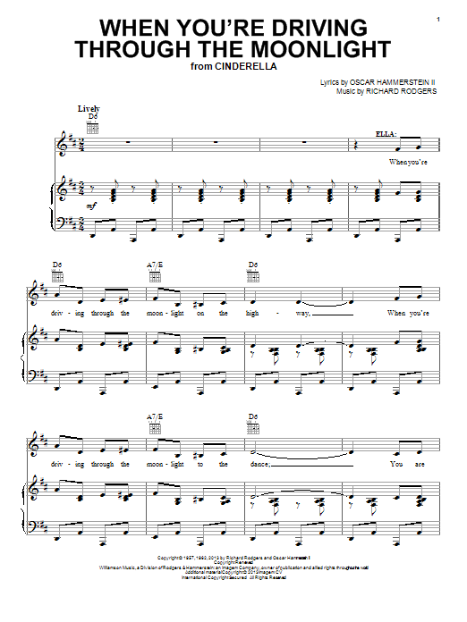 Rodgers & Hammerstein When You're Driving Through The Moonlight (from Cinderella) Sheet Music Notes & Chords for Piano, Vocal & Guitar (Right-Hand Melody) - Download or Print PDF