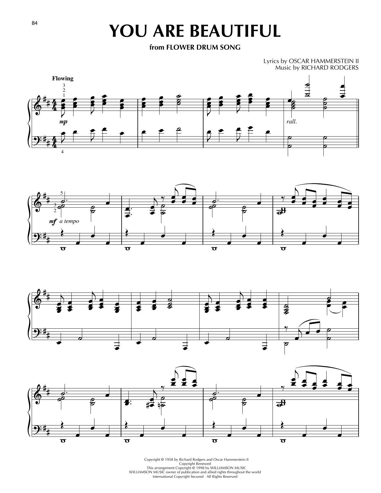 Rodgers & Hammerstein You Are Beautiful (from Flower Drum Song) Sheet Music Notes & Chords for Piano Solo - Download or Print PDF