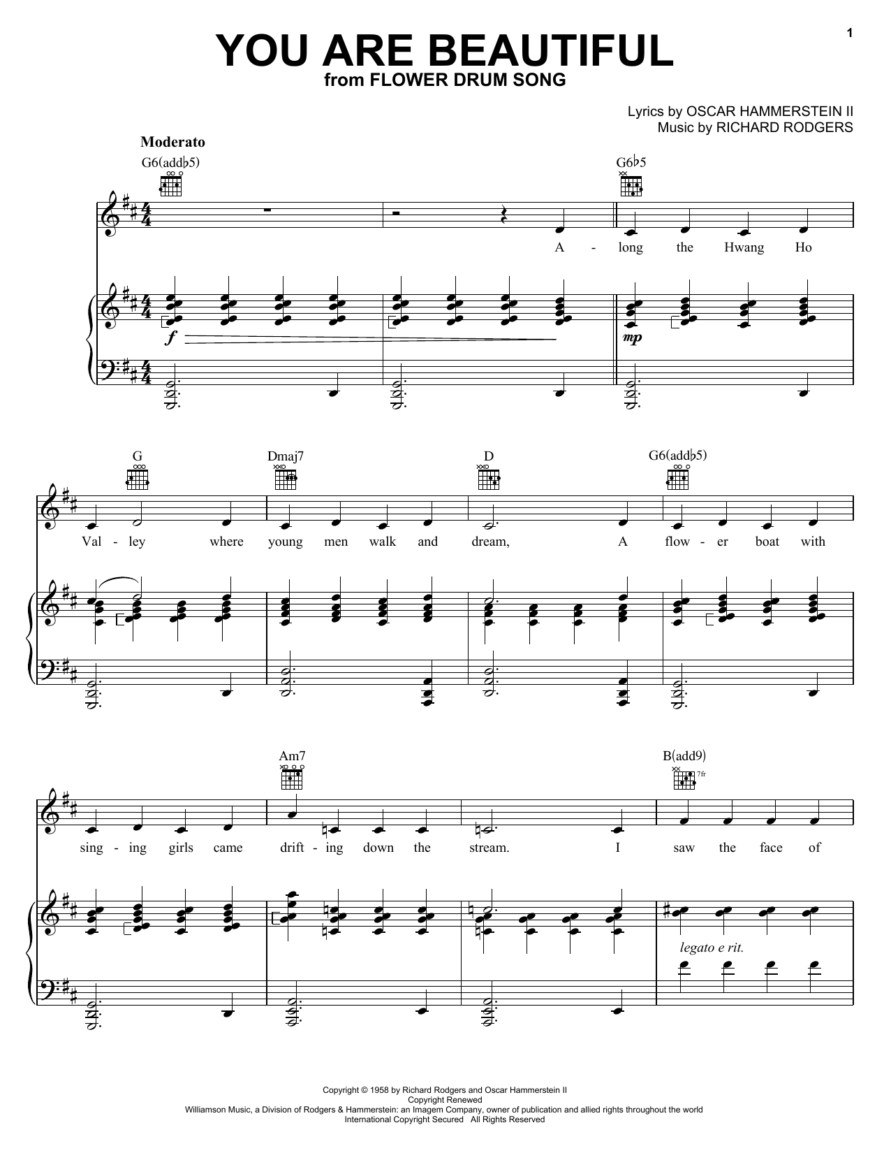 Rodgers & Hammerstein You Are Beautiful Sheet Music Notes & Chords for Real Book - Melody & Chords - C Instruments - Download or Print PDF
