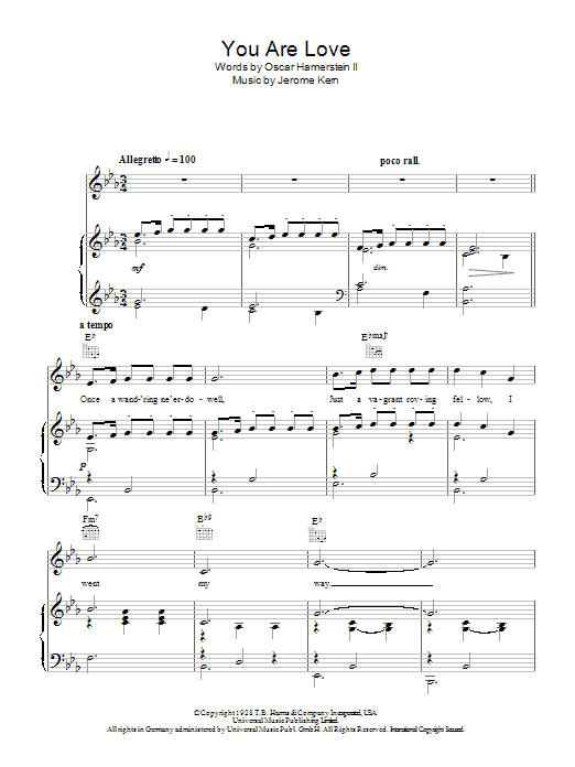 Rodgers & Hammerstein You Are Love Sheet Music Notes & Chords for Piano, Vocal & Guitar (Right-Hand Melody) - Download or Print PDF