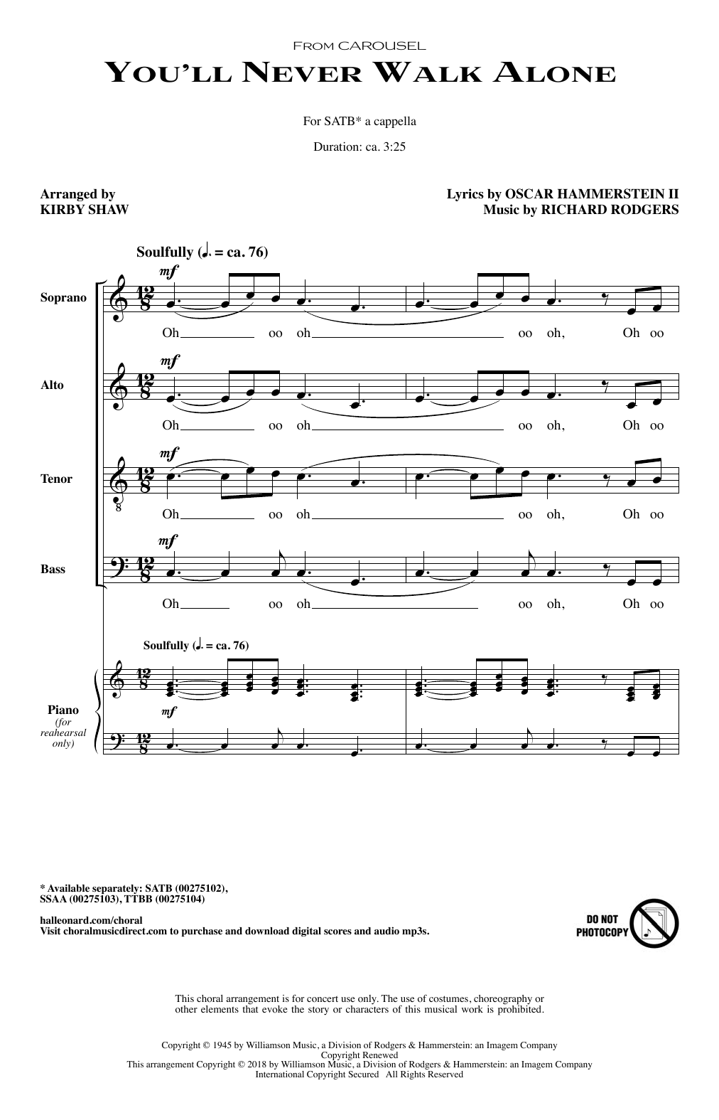 Rodgers & Hammerstein You'll Never Walk Alone (arr. Kirby Shaw) Sheet Music Notes & Chords for SATB Choir - Download or Print PDF