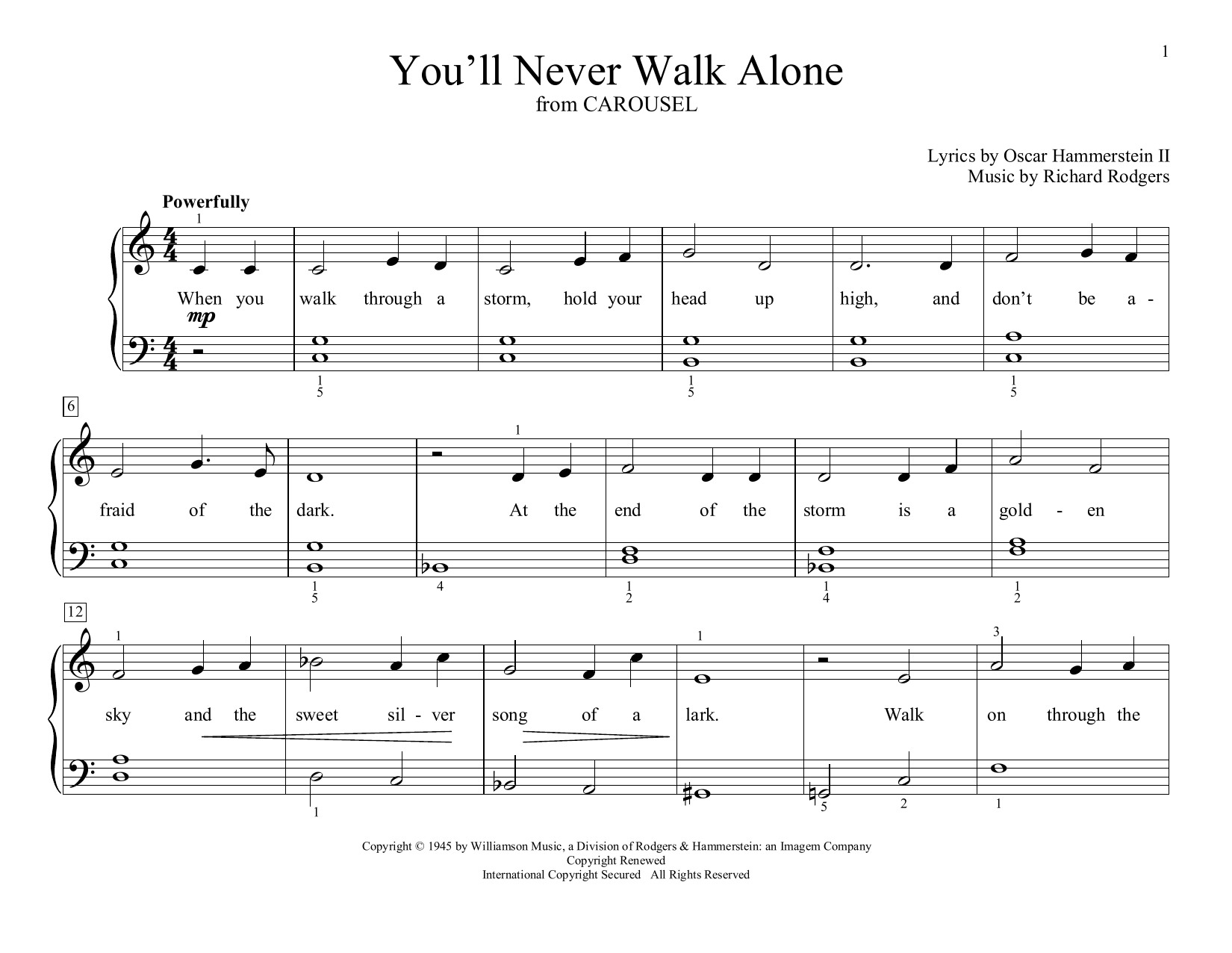 Rodgers & Hammerstein You'll Never Walk Alone (from Carousel) (arr. Christopher Hussey) Sheet Music Notes & Chords for Educational Piano - Download or Print PDF Rodgers & Hammerstein You'll Never Walk Alone (from Carousel) (arr. Christopher Hussey) Sheet Music Notes & Chords for Educational Piano - Download or Print PDF