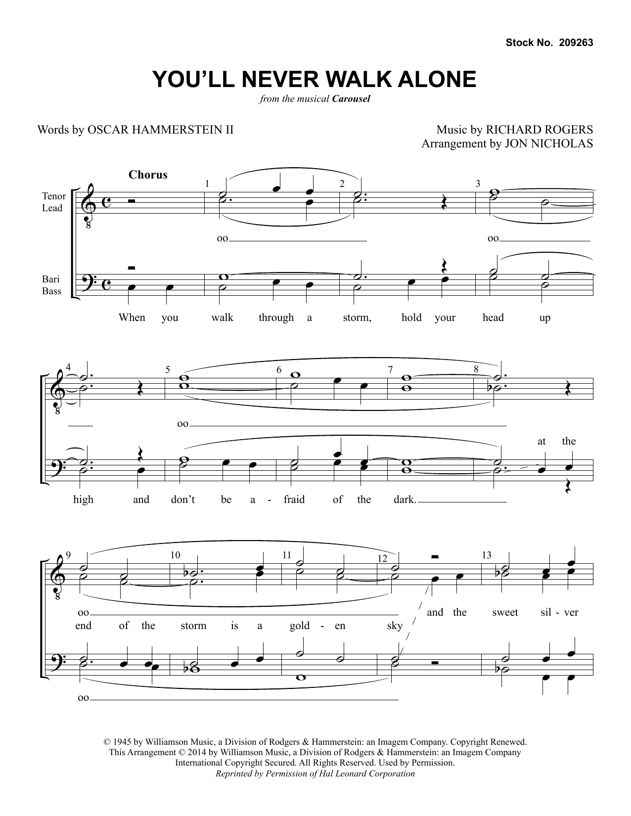 Rodgers & Hammerstein You'll Never Walk Alone (from Carousel) (arr. Jon Nicholas) Sheet Music Notes & Chords for TTBB Choir - Download or Print PDF