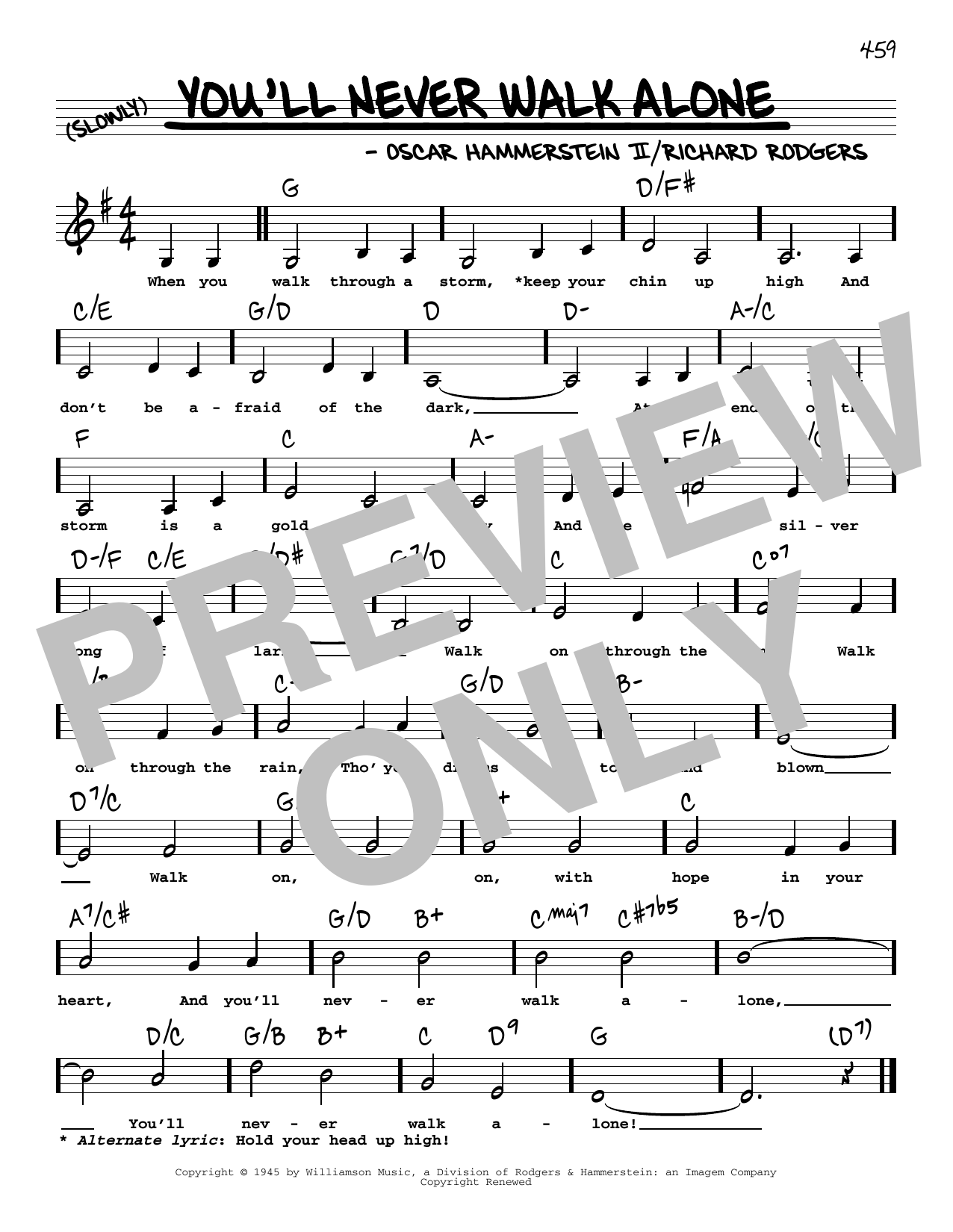Rodgers & Hammerstein You'll Never Walk Alone (Low Voice) (from Carousel) Sheet Music Notes & Chords for Real Book – Melody, Lyrics & Chords - Download or Print PDF