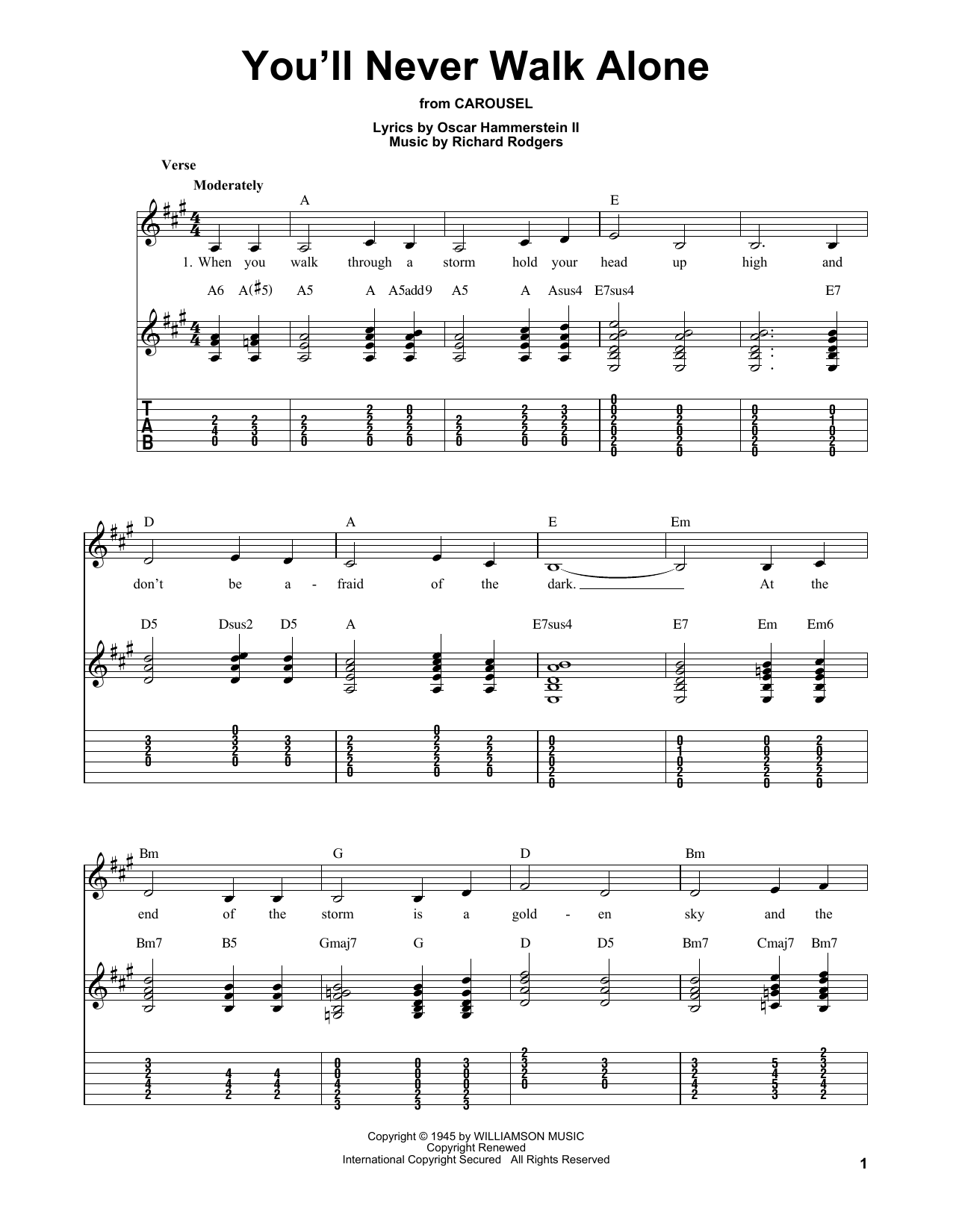 Rodgers & Hammerstein You'll Never Walk Alone Sheet Music Notes & Chords for Easy Guitar Tab - Download or Print PDF