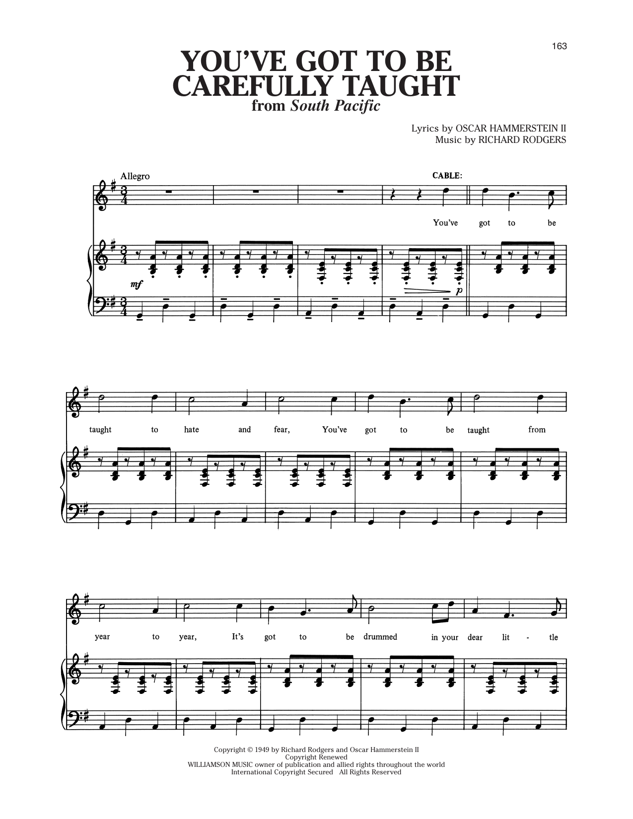 Rodgers & Hammerstein You've Got To Be Carefully Taught (from South Pacific) Sheet Music Notes & Chords for Piano & Vocal - Download or Print PDF