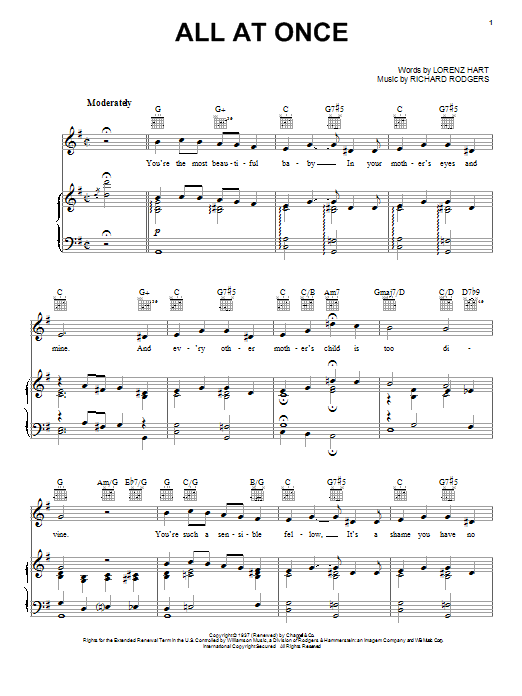 Rodgers & Hart All At Once Sheet Music Notes & Chords for Piano, Vocal & Guitar (Right-Hand Melody) - Download or Print PDF