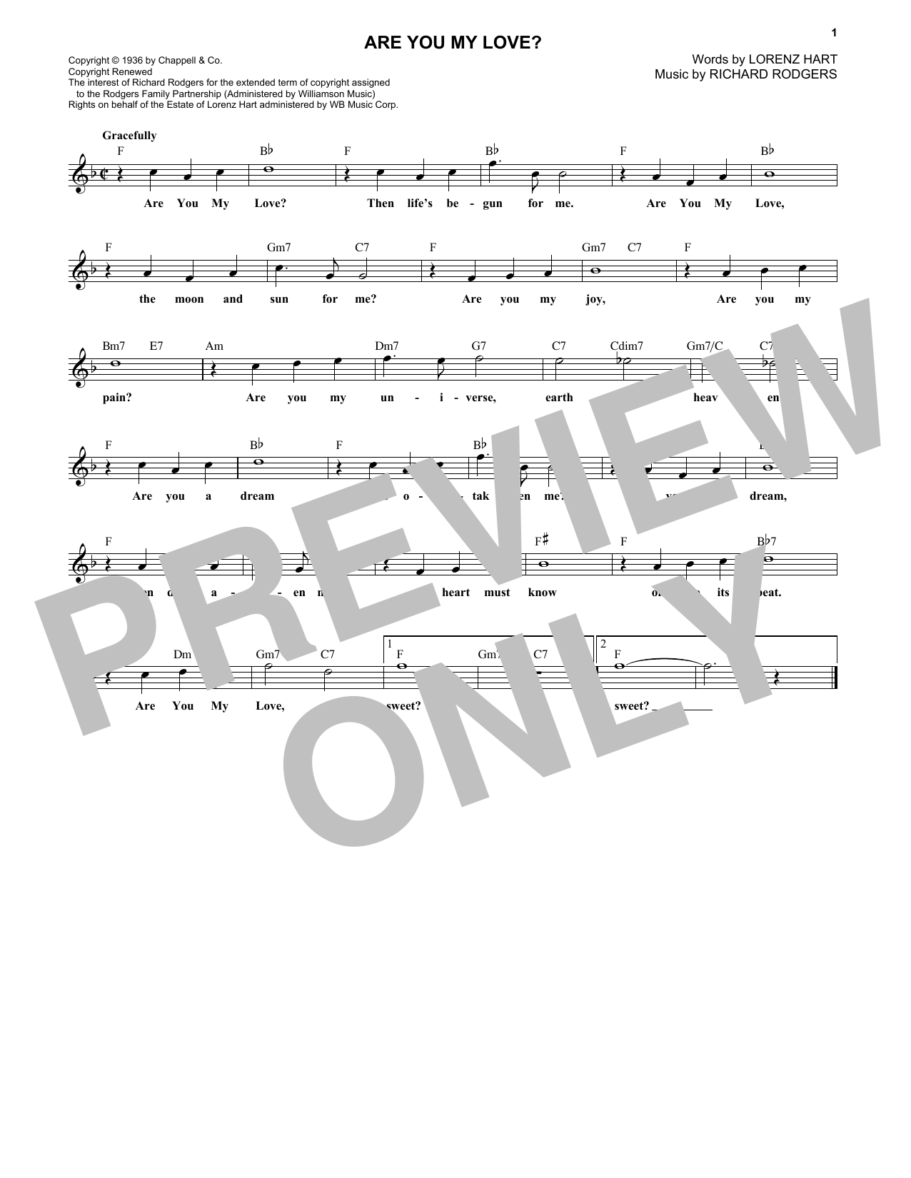 Rodgers & Hart Are You My Love? Sheet Music Notes & Chords for Melody Line, Lyrics & Chords - Download or Print PDF