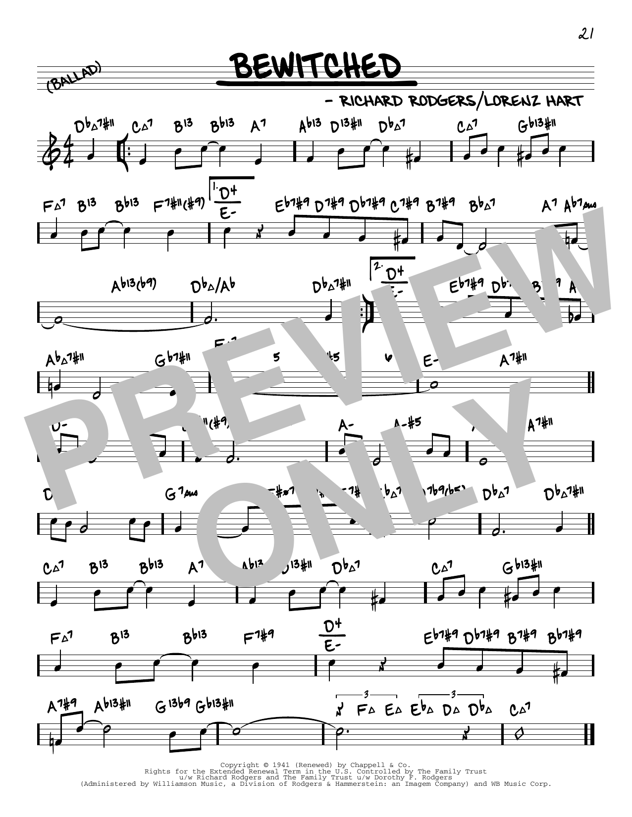 Rodgers & Hart Bewitched (arr. David Hazeltine) Sheet Music Notes & Chords for Real Book – Enhanced Chords - Download or Print PDF