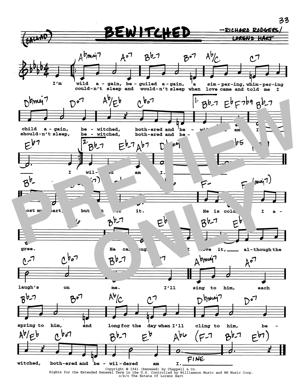 Rodgers & Hart Bewitched (Low Voice) Sheet Music Notes & Chords for Real Book – Melody, Lyrics & Chords - Download or Print PDF