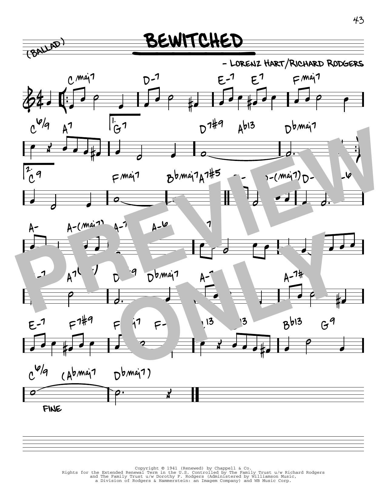 Rodgers & Hart Bewitched [Reharmonized version] (arr. Jack Grassel) Sheet Music Notes & Chords for Real Book – Melody & Chords - Download or Print PDF