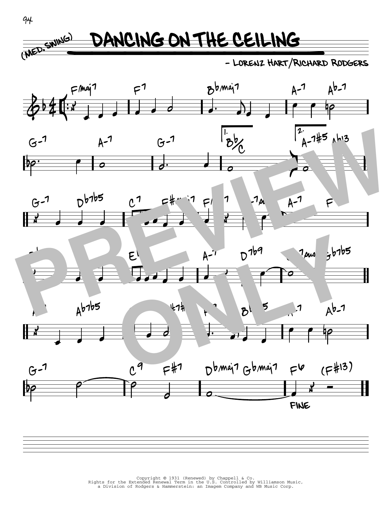 Rodgers & Hart Dancing On The Ceiling [Reharmonized version] (arr. Jack Grassel) Sheet Music Notes & Chords for Real Book – Melody & Chords - Download or Print PDF