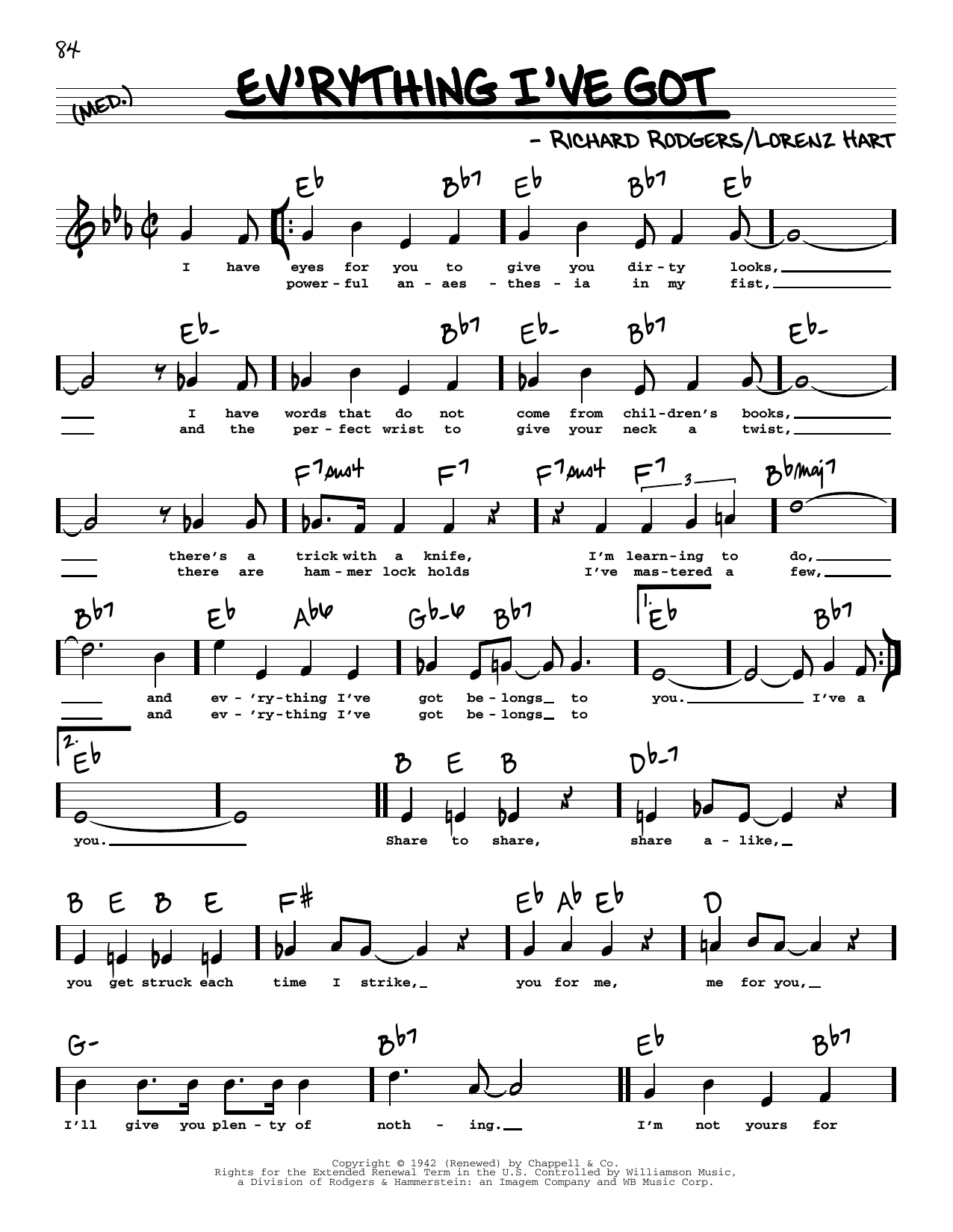 Rodgers & Hart Ev'rything I've Got (High Voice) Sheet Music Notes & Chords for Real Book – Melody, Lyrics & Chords - Download or Print PDF