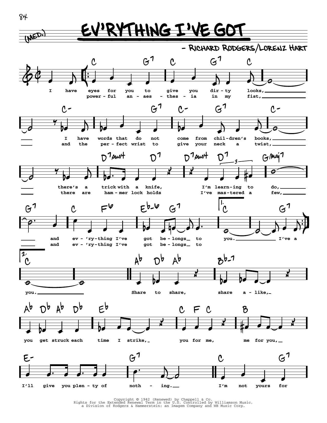 Rodgers & Hart Ev'rything I've Got (Low Voice) Sheet Music Notes & Chords for Real Book – Melody, Lyrics & Chords - Download or Print PDF