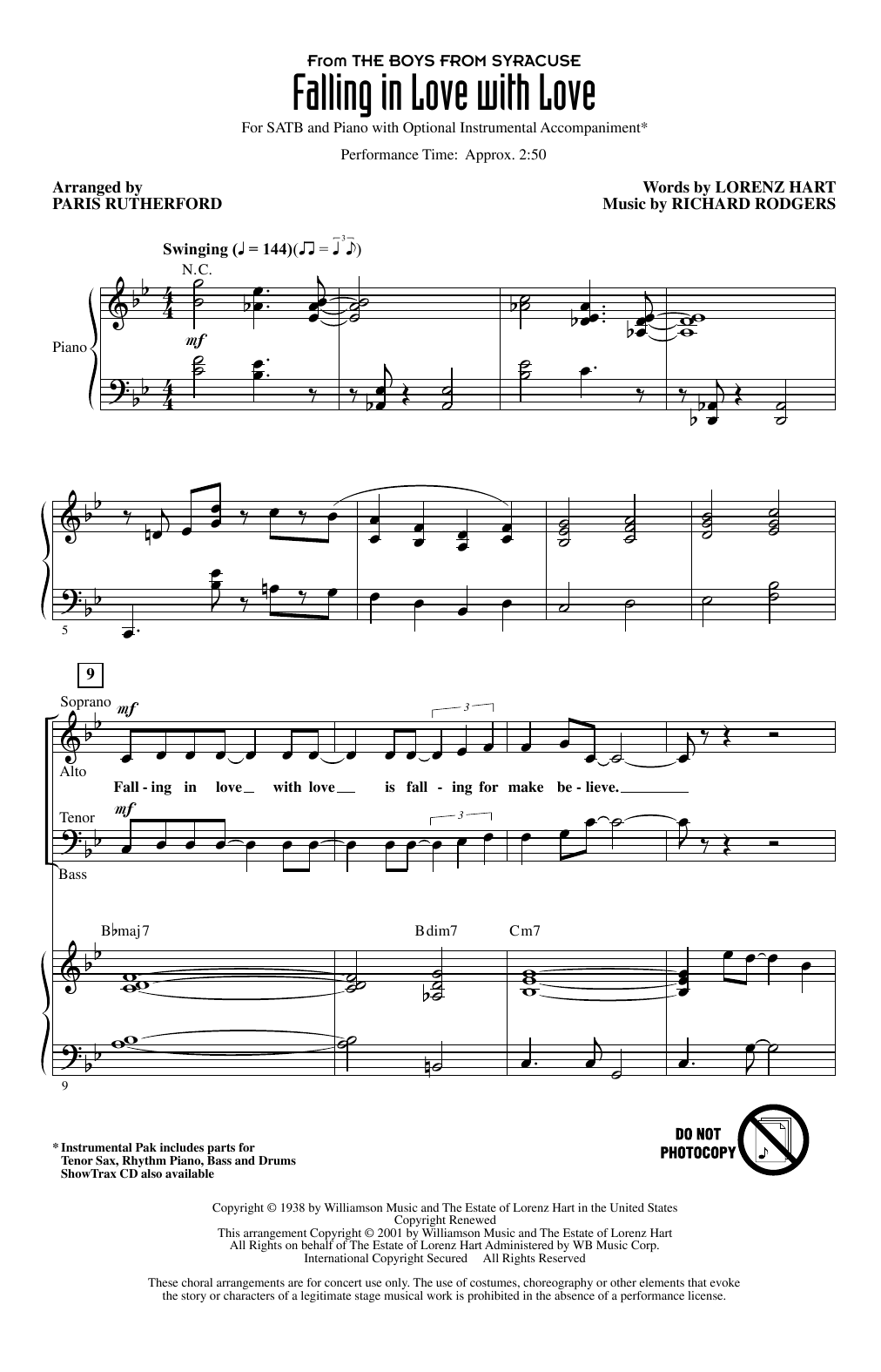 Rodgers & Hart Falling In Love With Love (from The Boys From Syracuse) (arr. Paris Rutherford) Sheet Music Notes & Chords for SATB Choir - Download or Print PDF