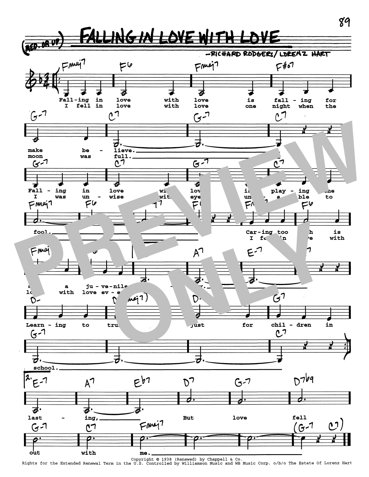 Rodgers & Hart Falling In Love With Love (Low Voice) Sheet Music Notes & Chords for Real Book – Melody, Lyrics & Chords - Download or Print PDF