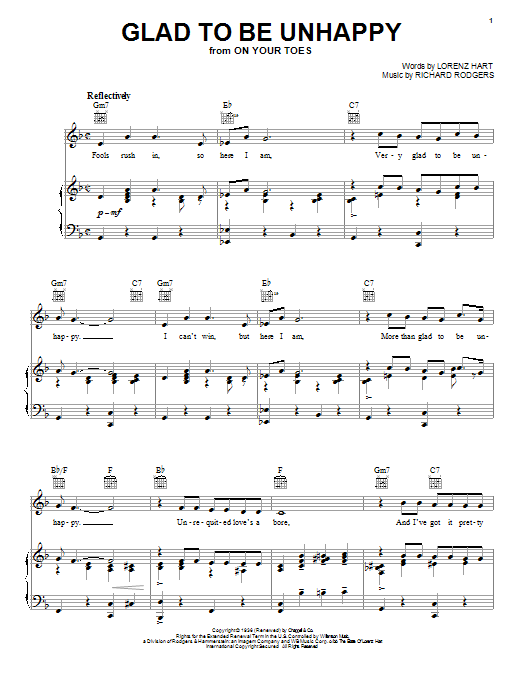 Rodgers & Hart Glad To Be Unhappy Sheet Music Notes & Chords for Voice - Download or Print PDF