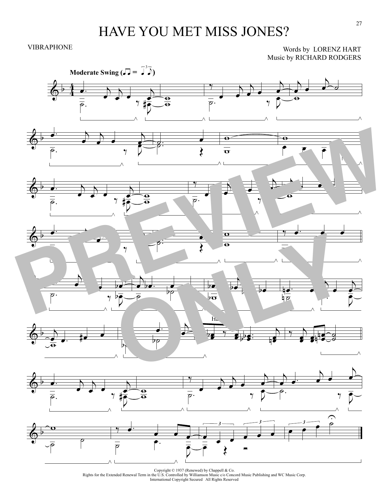 Rodgers & Hart Have You Met Miss Jones? (from I'd Rather Be Right) Sheet Music Notes & Chords for Vibraphone Solo - Download or Print PDF