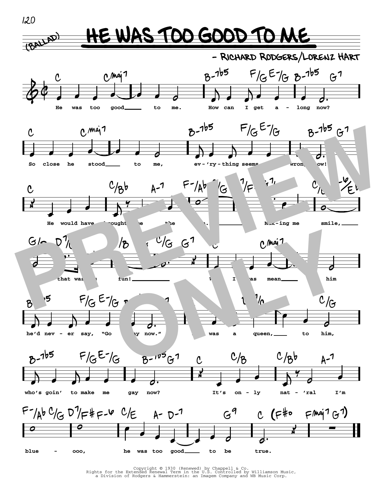 Rodgers & Hart He Was Too Good To Me (High Voice) Sheet Music Notes & Chords for Real Book – Melody, Lyrics & Chords - Download or Print PDF