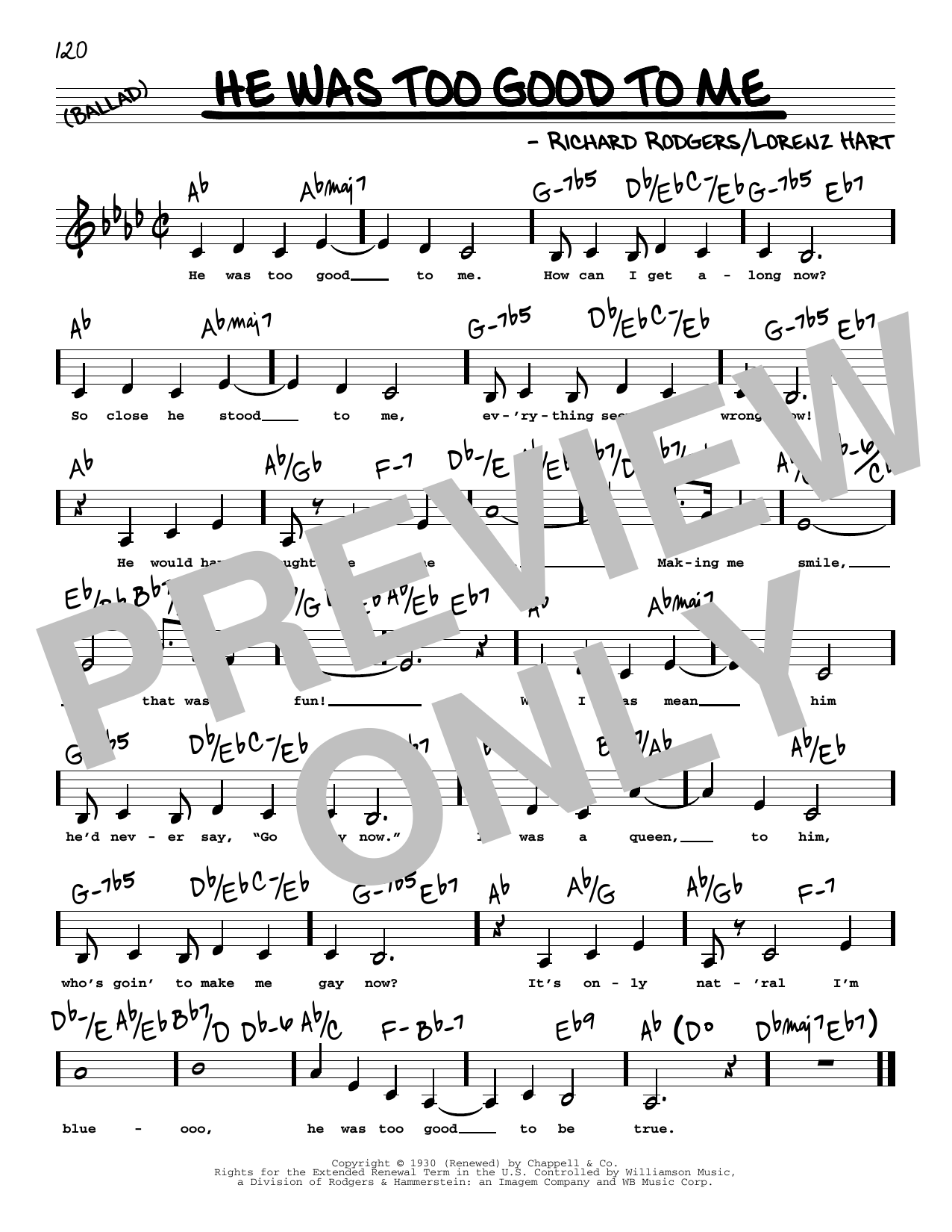 Rodgers & Hart He Was Too Good To Me (Low Voice) Sheet Music Notes & Chords for Real Book – Melody, Lyrics & Chords - Download or Print PDF