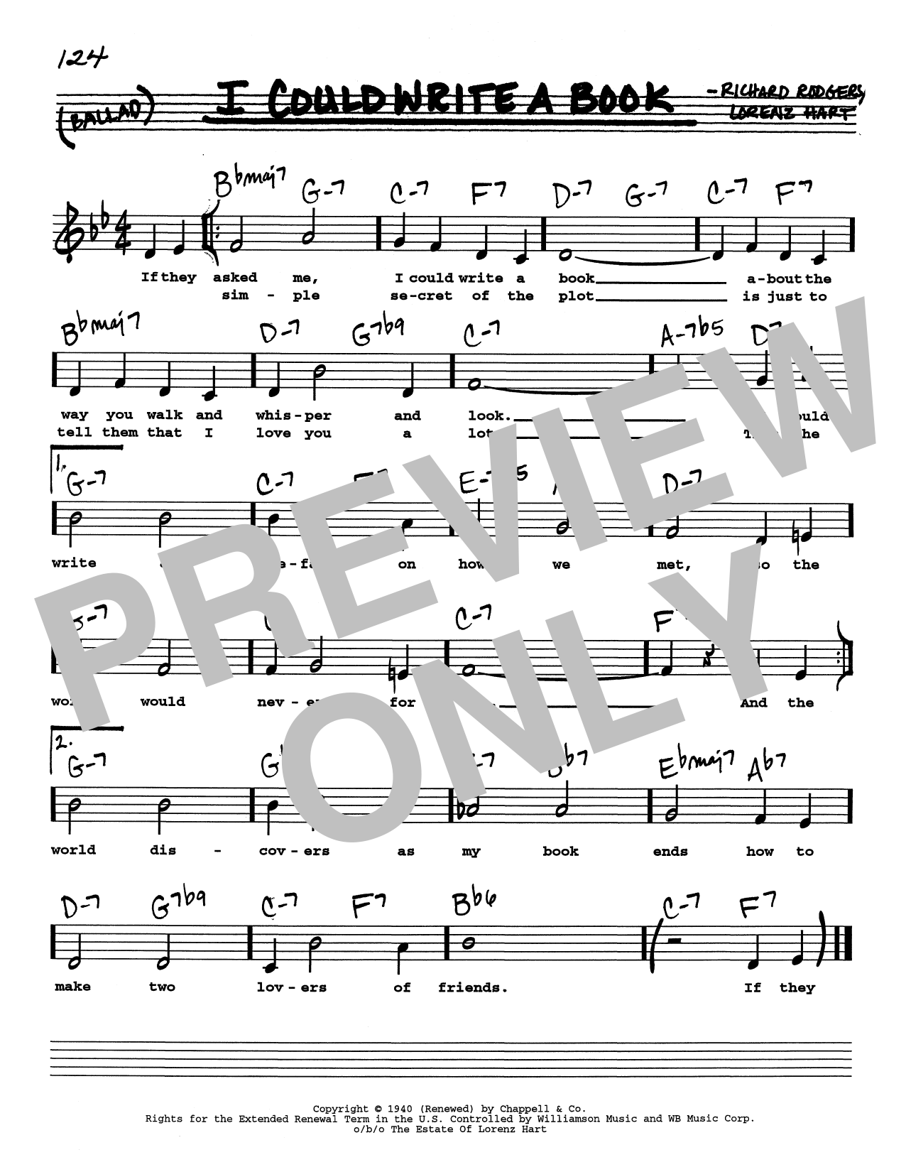 Rodgers & Hart I Could Write A Book (Low Voice) Sheet Music Notes & Chords for Real Book – Melody, Lyrics & Chords - Download or Print PDF